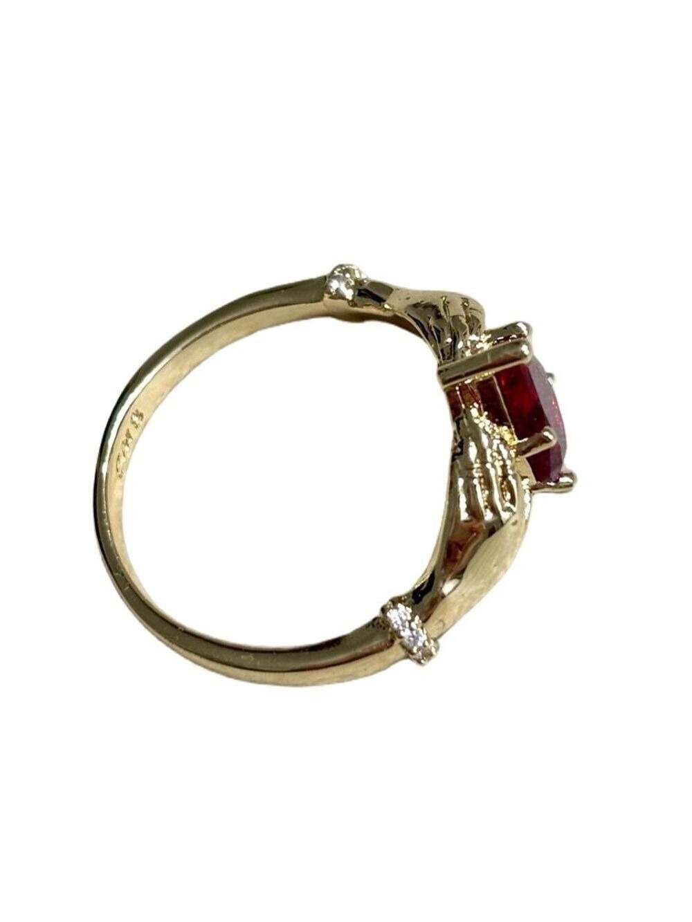 Pretty Bird Jewelry Gold and Red crystal Stone Heart Ring - Picture 4 of 5